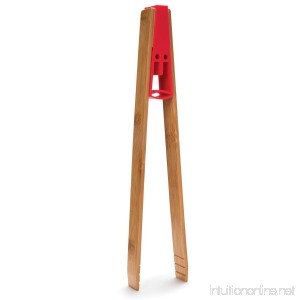 Monkey Business King Tong Bamboo Chef Kitchen Tongs for Cooking Serving Frying Grilling with Clever Silicone Spring Flat Wood Food Turner Tongs 10.25 Inches Red - B078LFNVY1